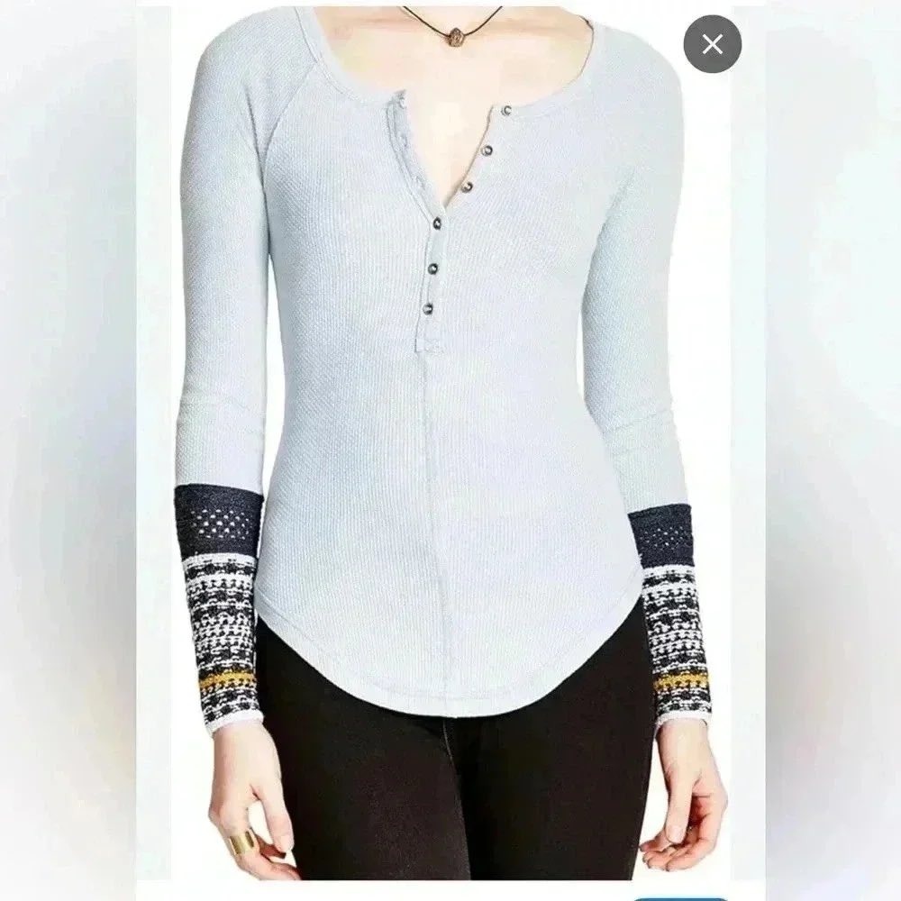 Free People Newbie Ski Lodge Thermal Knit Henley Top Boho base layer indie